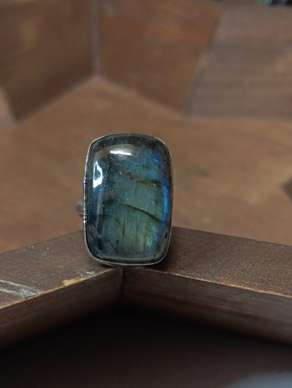 Labradorite Rectangular Ring - Blue-Green Flash